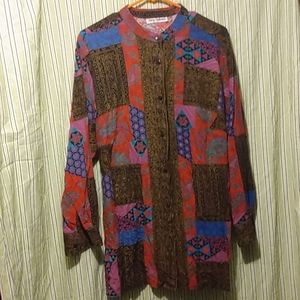 Vintage 80s Tracy Richards 48Bust BoHo Gypsy Button Up Blouse Top Size L XL XXL